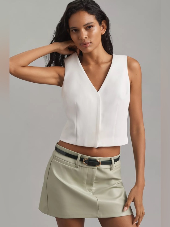 Anthropologie Tops - Anthropologie Flat White Sleeveless Tailored Vest Blouse Hidden Button Medium